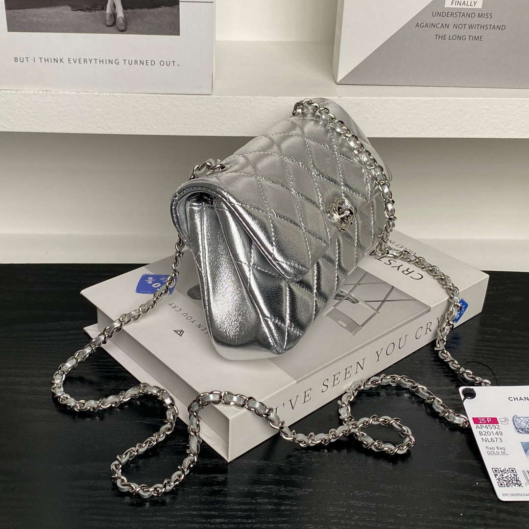 Chanel AP4592 25S Mini Flap Lambskind Silver | chanel ap4592 25s mini flap lambskin silver sliver 06