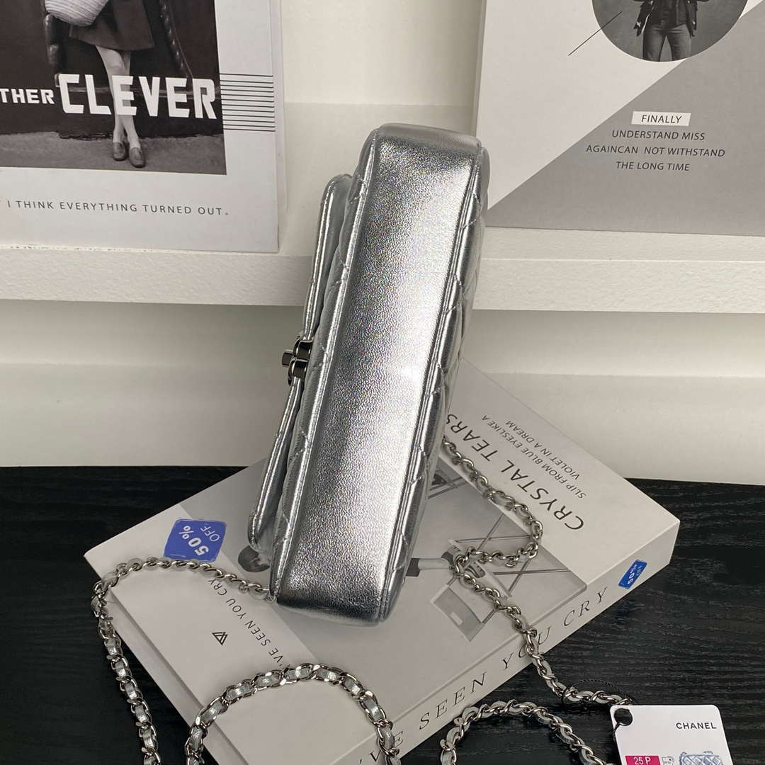 Chanel AP4592 25S Mini Flap Lambskind Silver | chanel ap4592 25s mini flap lambskin silver sliver 07