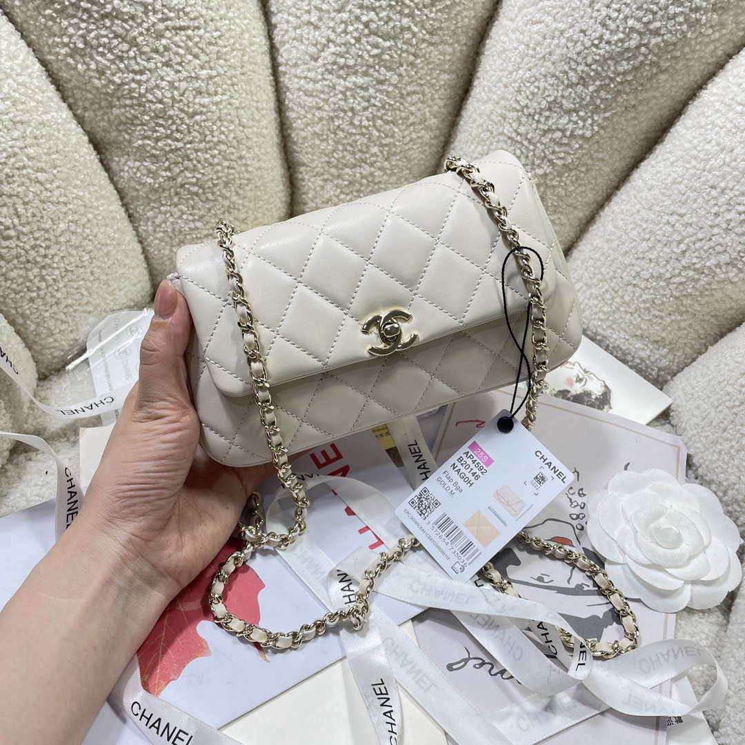Chanel AP4592 25S Mini Flap White Lambskin gold | chanel ap4592 25s mini flap lambskin white gold 02
