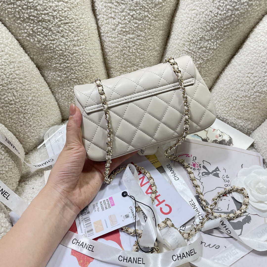 Chanel AP4592 25S Mini Flap White Lambskin gold | chanel ap4592 25s mini flap lambskin white gold 04