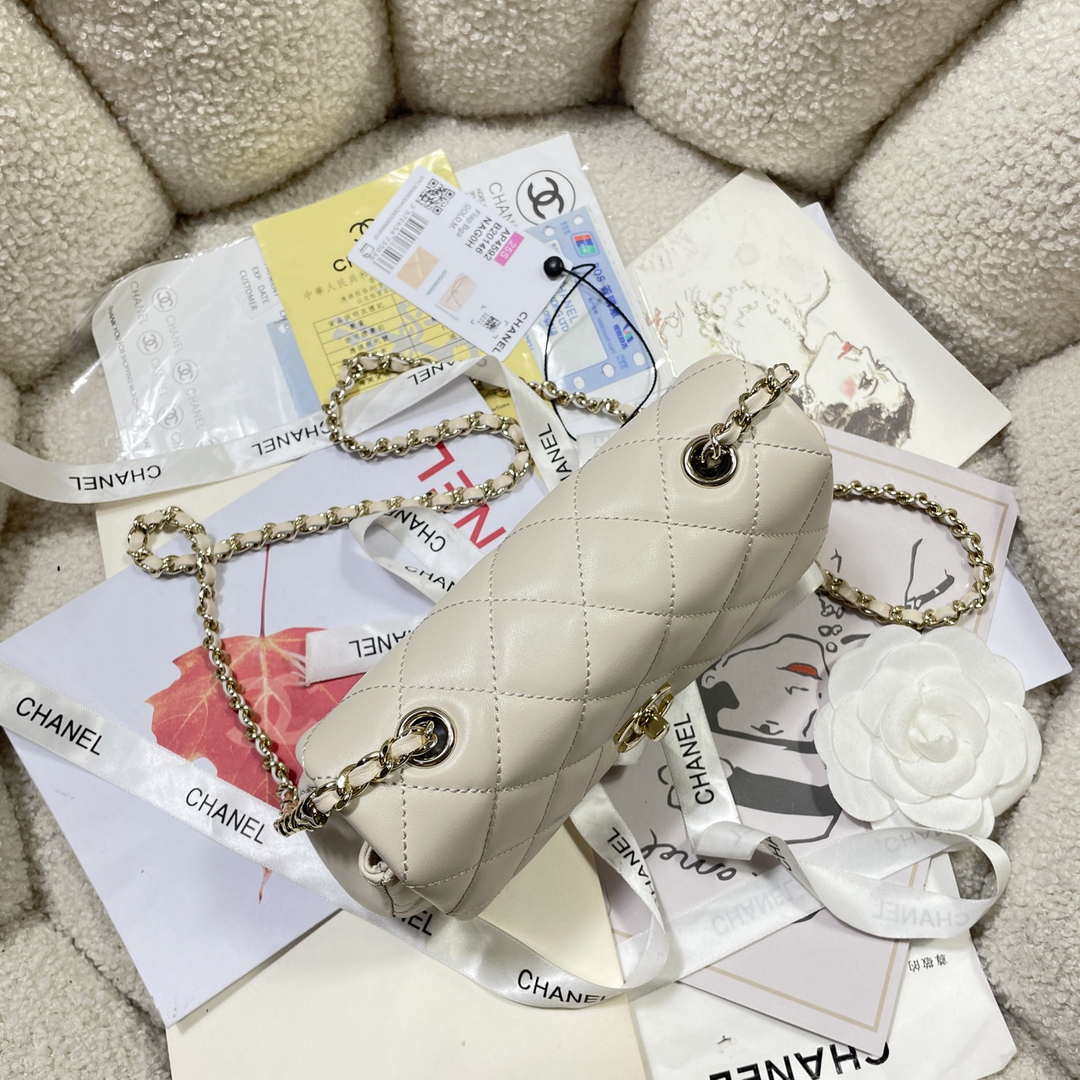 Chanel AP4592 25S Mini Flap White Lambskin gold | chanel ap4592 25s mini flap lambskin white gold 05