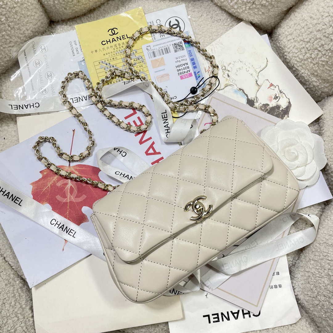 Chanel AP4592 25S Mini Flap White Lambskin gold | chanel ap4592 25s mini flap lambskin white gold 06