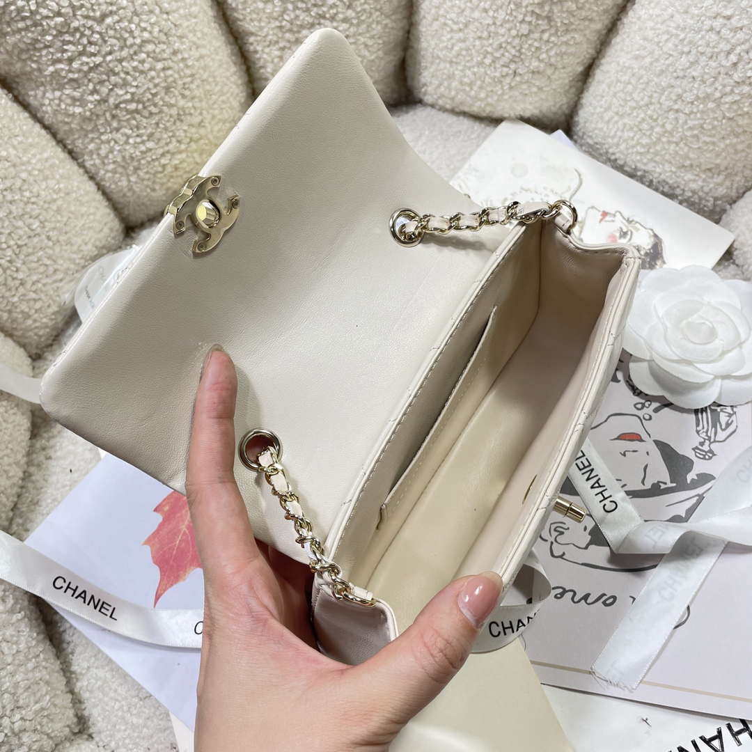 Chanel AP4592 25S Mini Flap White Lambskin gold | chanel ap4592 25s mini flap lambskin white gold 08