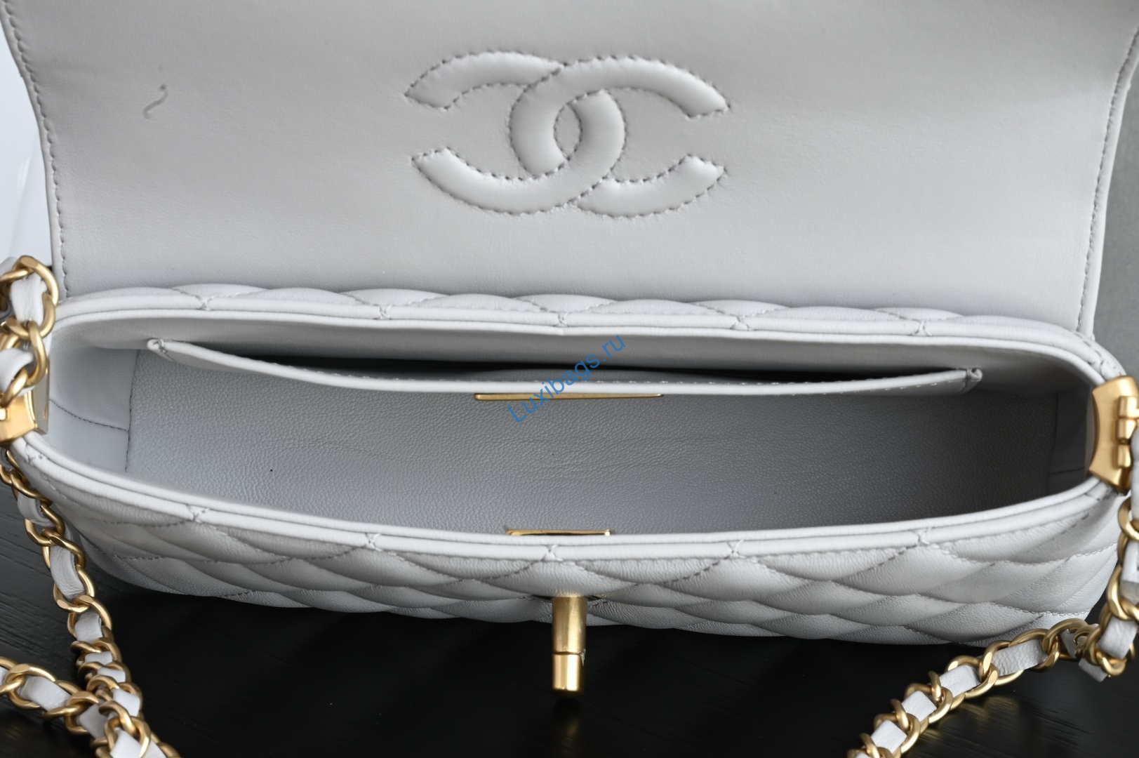 Chanel 25SS AS5354 Mini Flap Bag with Top Handle Lambskin Gray | chanel as5354 mini flap bag with top handle lambskin gray 009