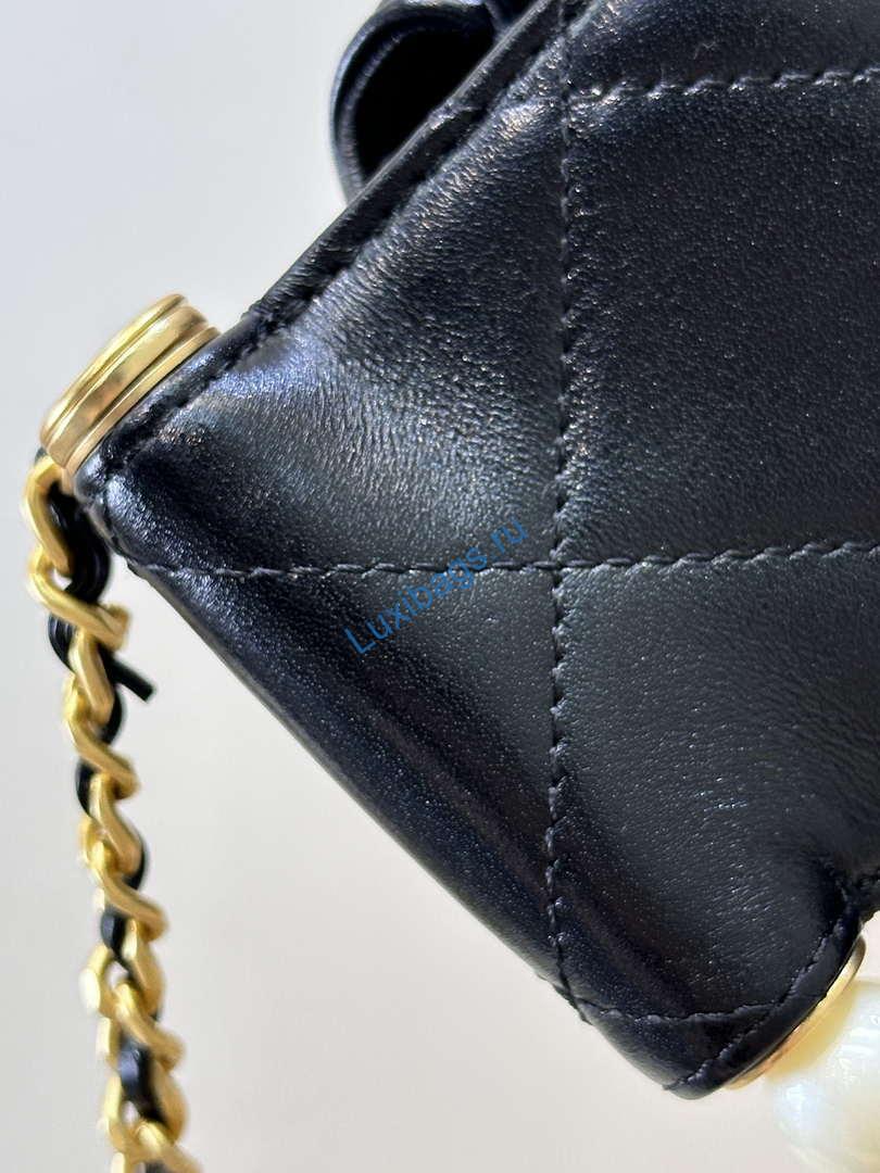 Chanel AS5390 25P Limited Edition Pearl Handle Flap Bag Black Lambskin | chanel as5390 25p limited edition pearl handle flap bag in lambskin black 008