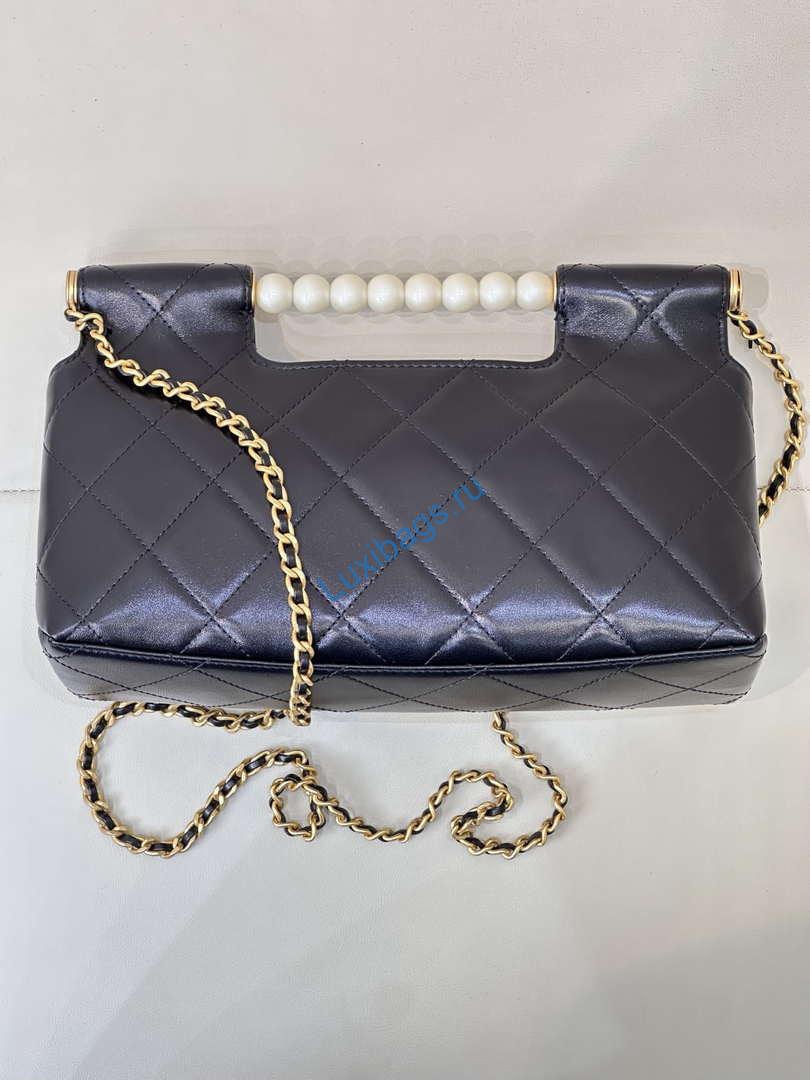 Chanel AS5390 25P Limited Edition Pearl Handle Flap Bag Black Lambskin | chanel as5390 25p limited edition pearl handle flap bag in lambskin black 024