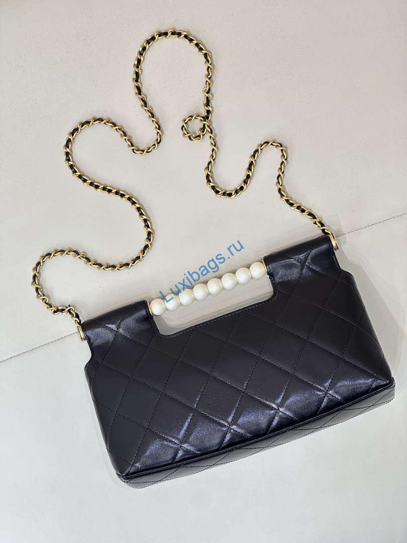 Chanel AS5390 25P Limited Edition Pearl Handle Flap Bag Black Lambskin | chanel as5390 25p limited edition pearl handle flap bag in lambskin black 027