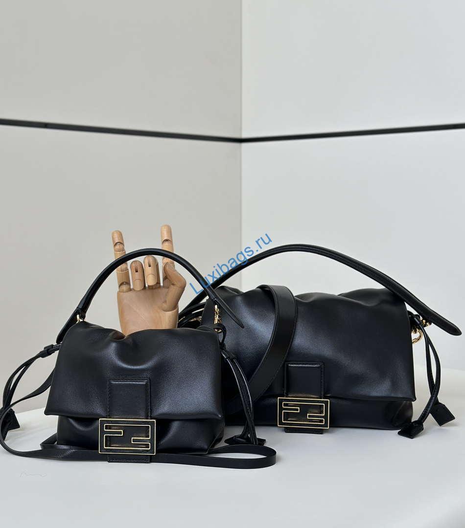 Fendi 8BR833AQ0DF1SK5 Mamma Baguette Medium Black nappa leather bag 8677M | fendi 8br833aq0df1sk5 mamma baguette medium black nappa leather bag 8677m 01