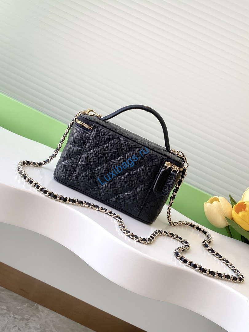 Chanel AP4404 Long Vanity with Chain Grained Calfskin & Gold-Tone Metal | chanel ap4404 clutch with chain vanity box bag black 003