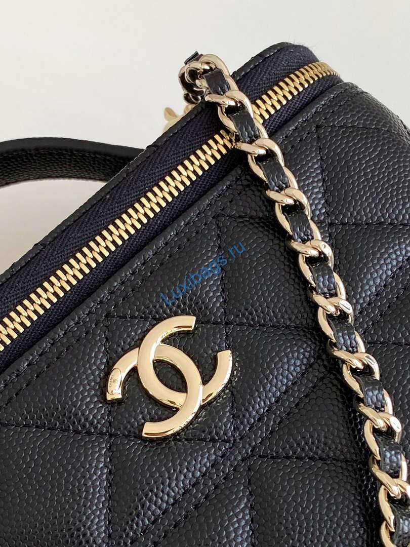 Chanel AP4404 Long Vanity with Chain Grained Calfskin & Gold-Tone Metal | chanel ap4404 clutch with chain vanity box bag black 005