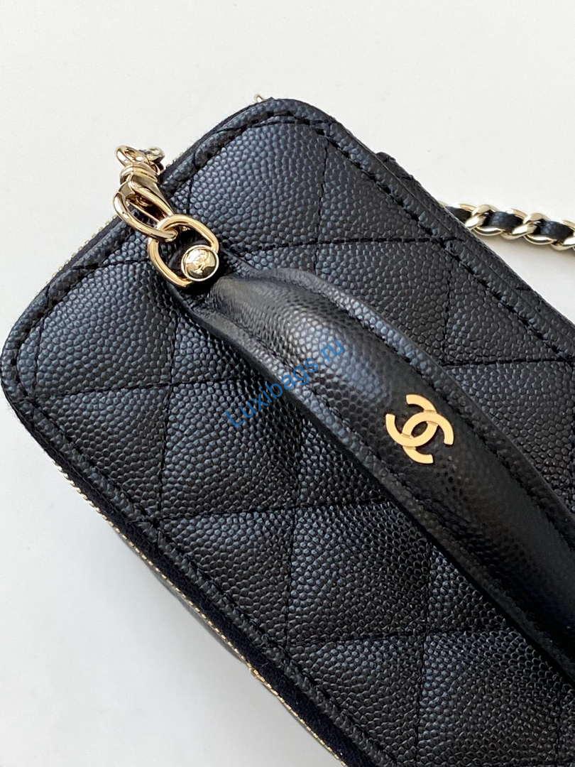 Chanel AP4404 Long Vanity with Chain Grained Calfskin & Gold-Tone Metal | chanel ap4404 clutch with chain vanity box bag black 007