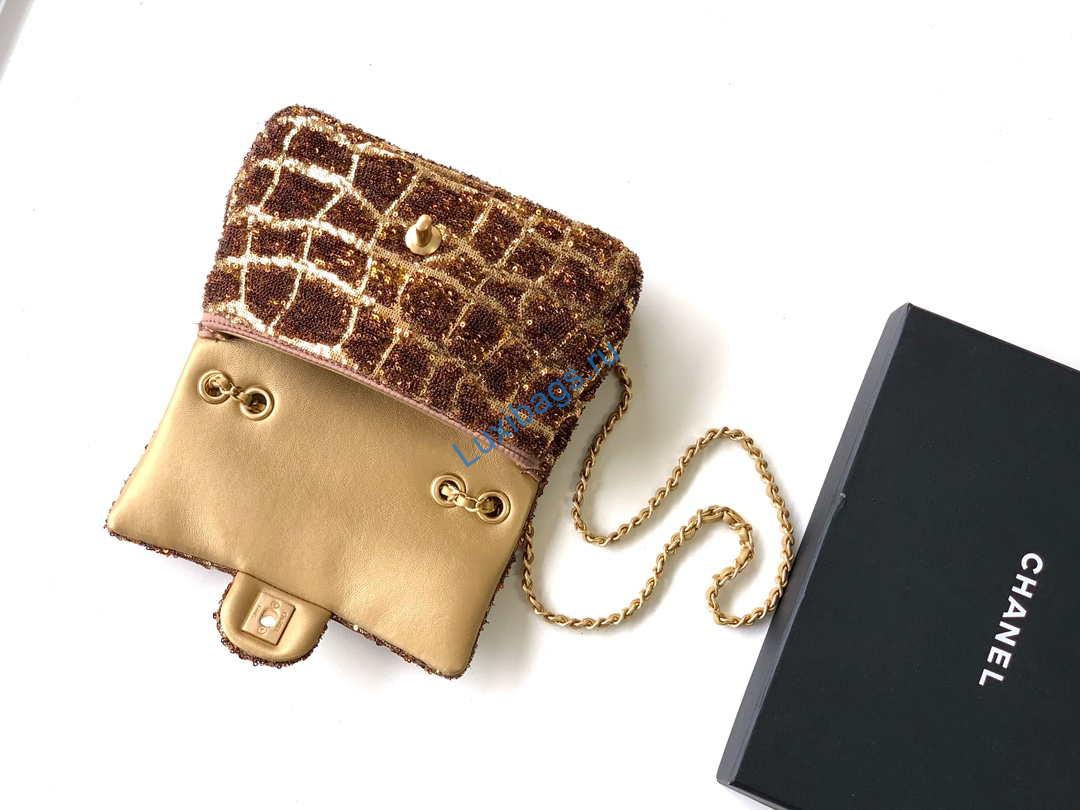 Chanel AS1116 25C Mini Flap Bag 20cm A69900 White dense sequins Gold | chanel as1116 25c mini flap bag 20cm a69900 white dense sequins 005