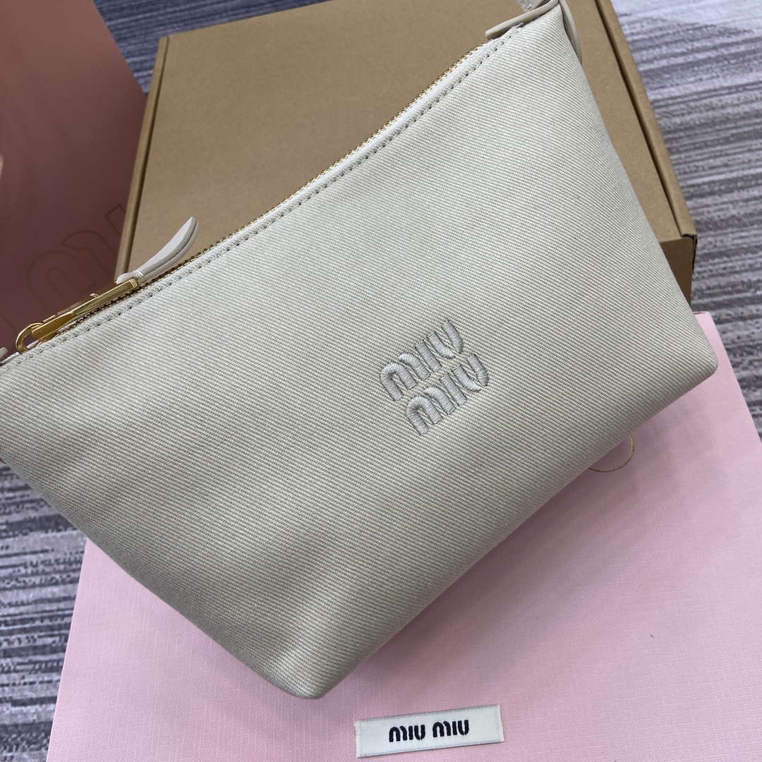 MiuMiu 5NE841 Gabardine Pouch Bag Plaster White/Chalk White | miumiu 5ne841 gabardine pouch bag plaster white chalk white 5