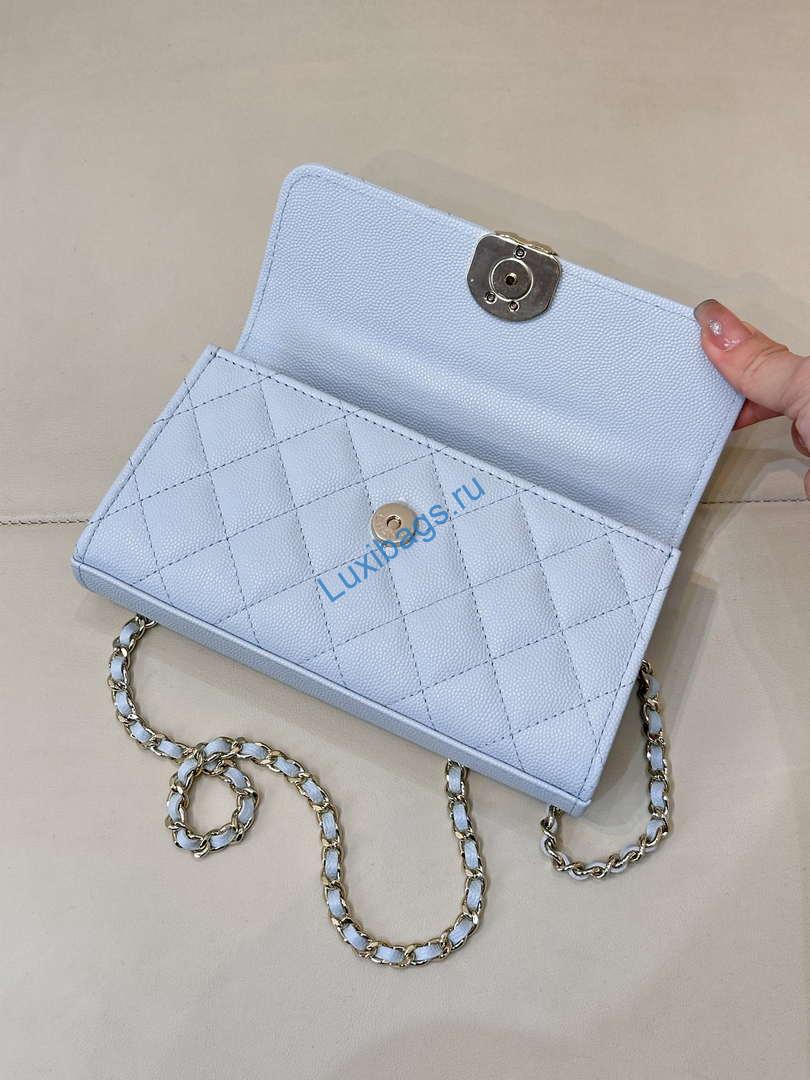 Chanel AP3238 Phone Holder with Chain Grained Shiny Calfskin Black | chanel ap3238 phone holder with chain blue 06