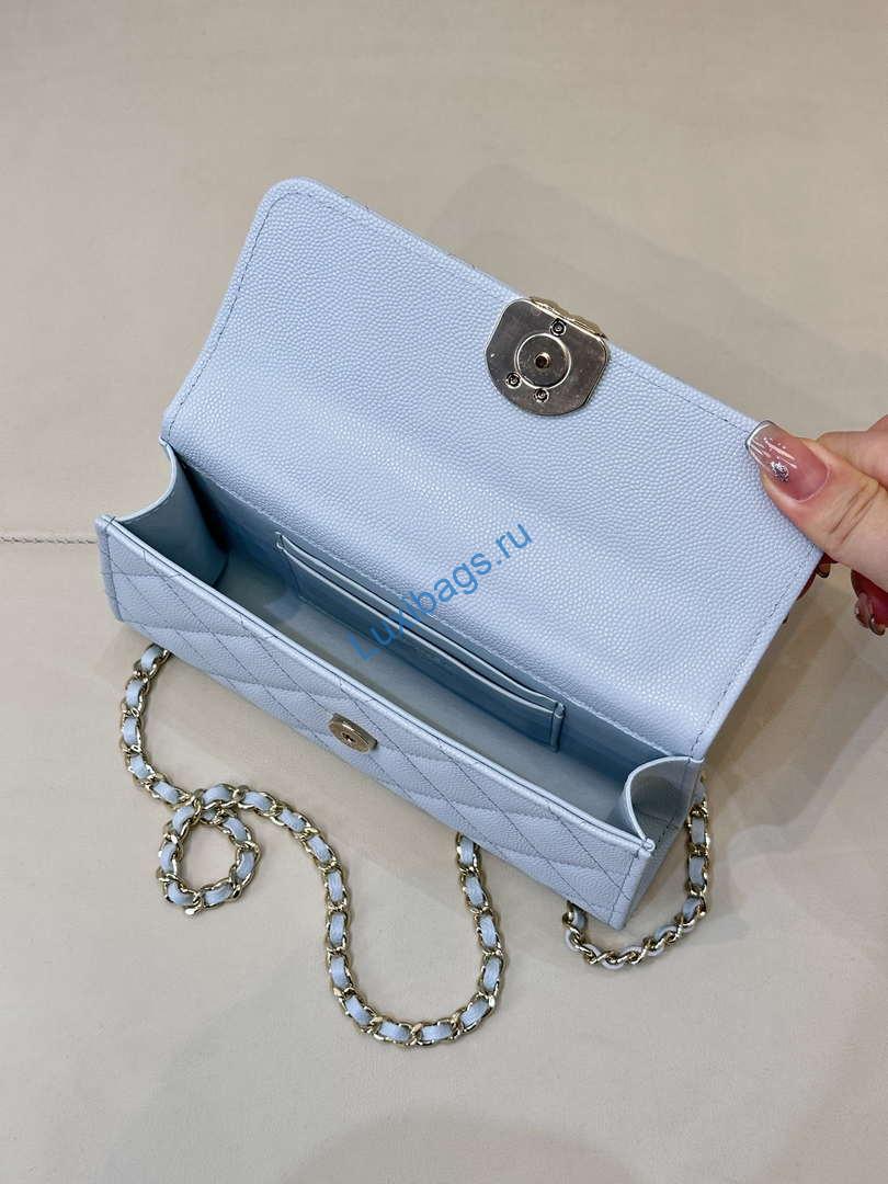 Chanel AP3238 Phone Holder with Chain Grained Shiny Calfskin Black | chanel ap3238 phone holder with chain blue 07