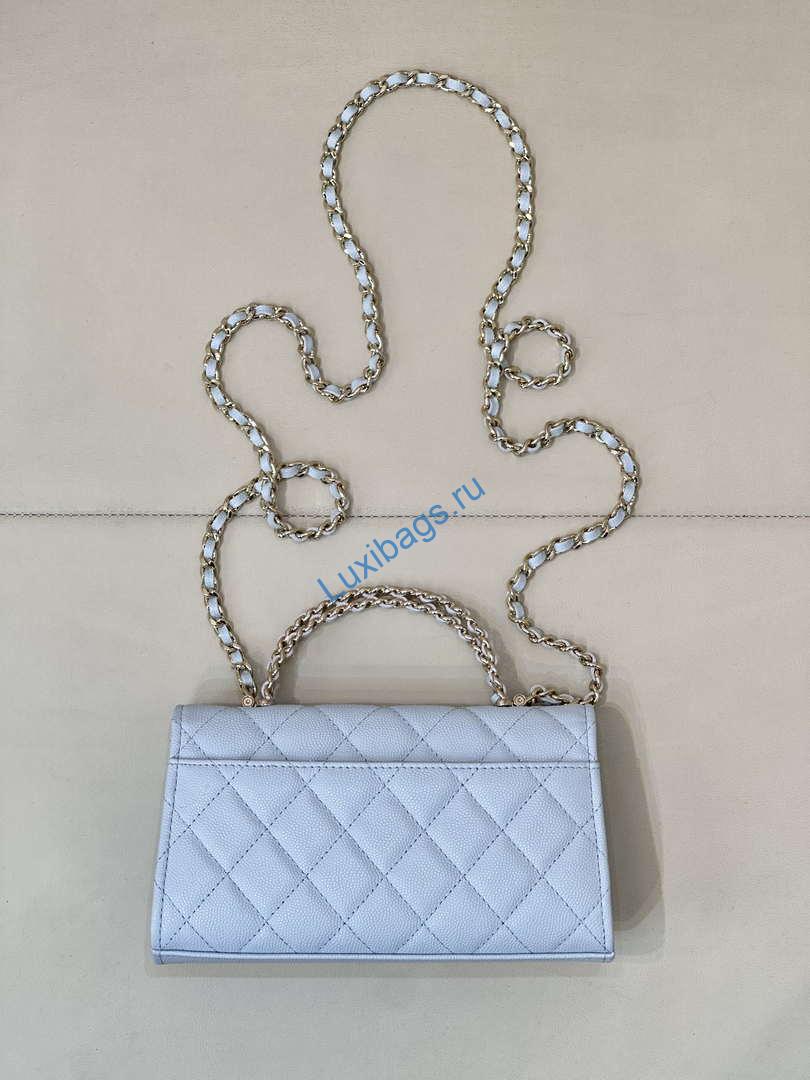 Chanel AP3238 Phone Holder with Chain Grained Shiny Calfskin Black | chanel ap3238 phone holder with chain blue 08