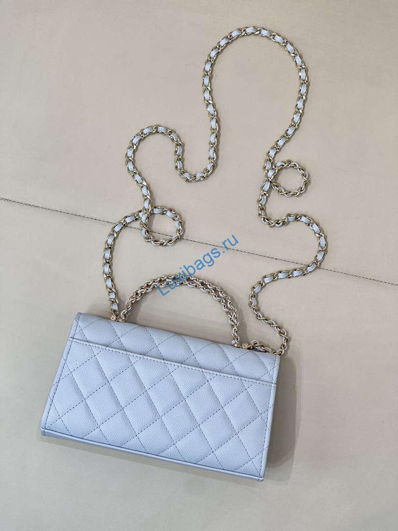 Chanel AP3238 Phone Holder with Chain Grained Shiny Calfskin Black | chanel ap3238 phone holder with chain blue 09