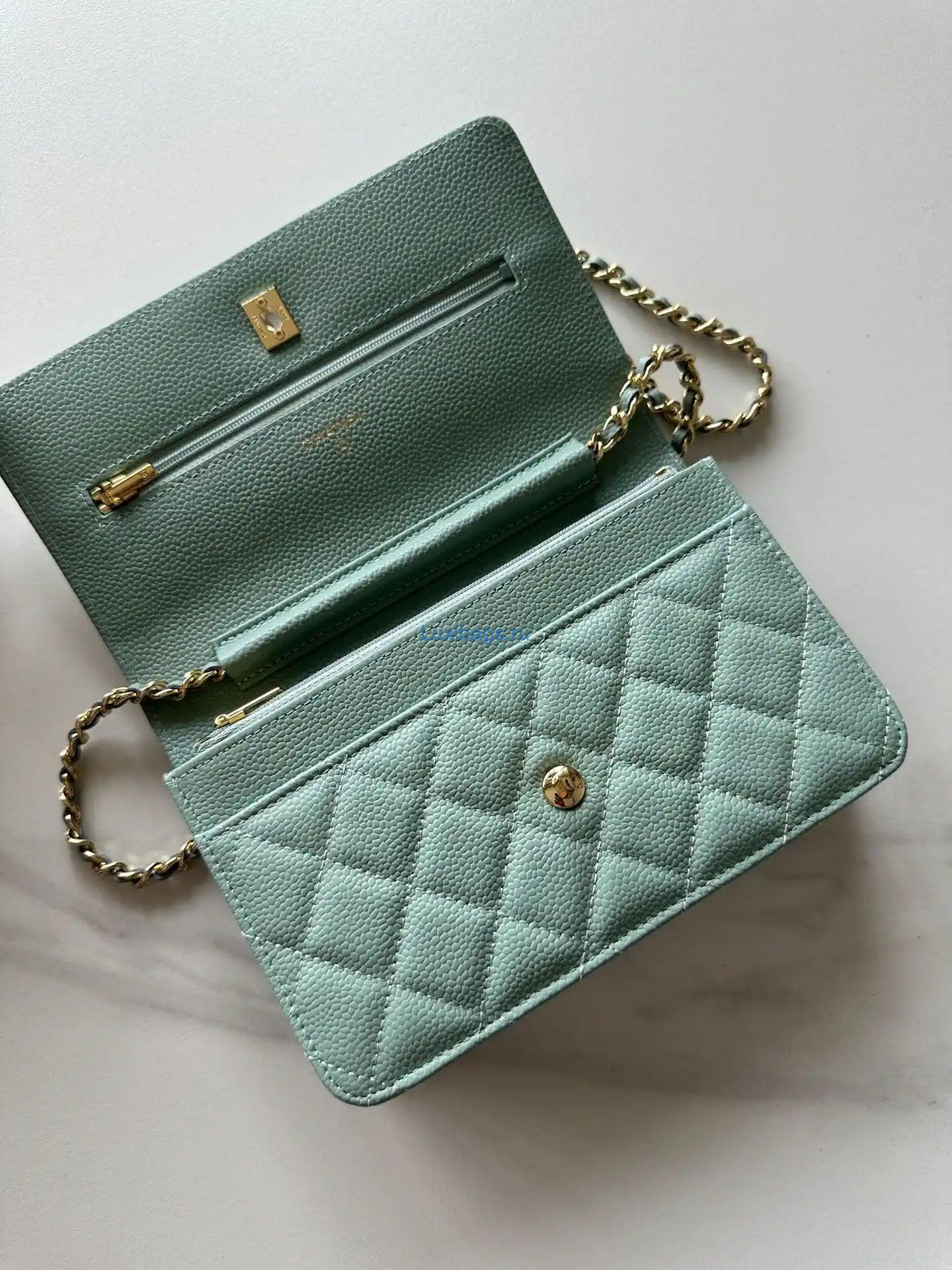 Chanel AP4241 Classic Wallet On Chain Grained Shiny Calfskin Light Blue | chanel ap4241 classic wallet on chain grained shiny calfskin 153
