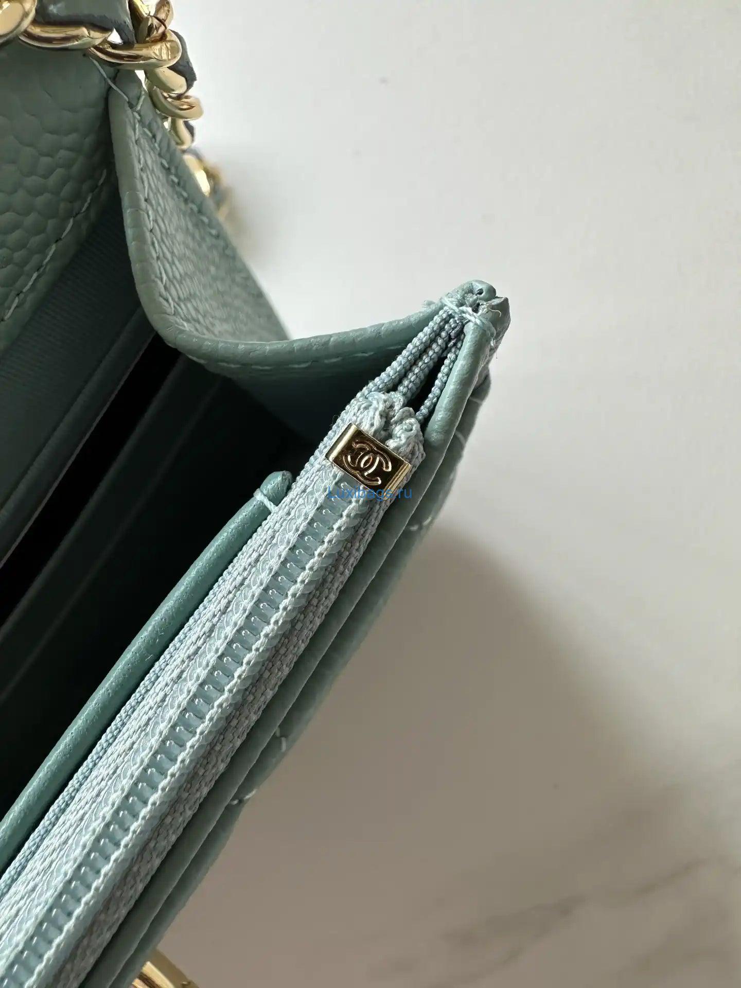 Chanel AP4241 Classic Wallet On Chain Grained Shiny Calfskin Light Blue | chanel ap4241 classic wallet on chain grained shiny calfskin 156