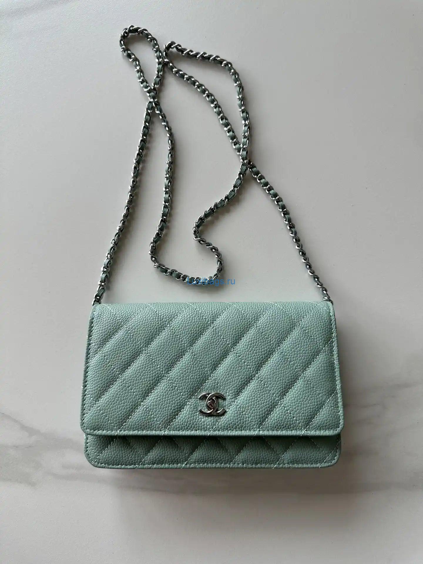 Chanel AP4241 Classic Wallet On Chain Grained Shiny Calfskin Light Blue | chanel ap4241 classic wallet on chain grained shiny calfskin 158