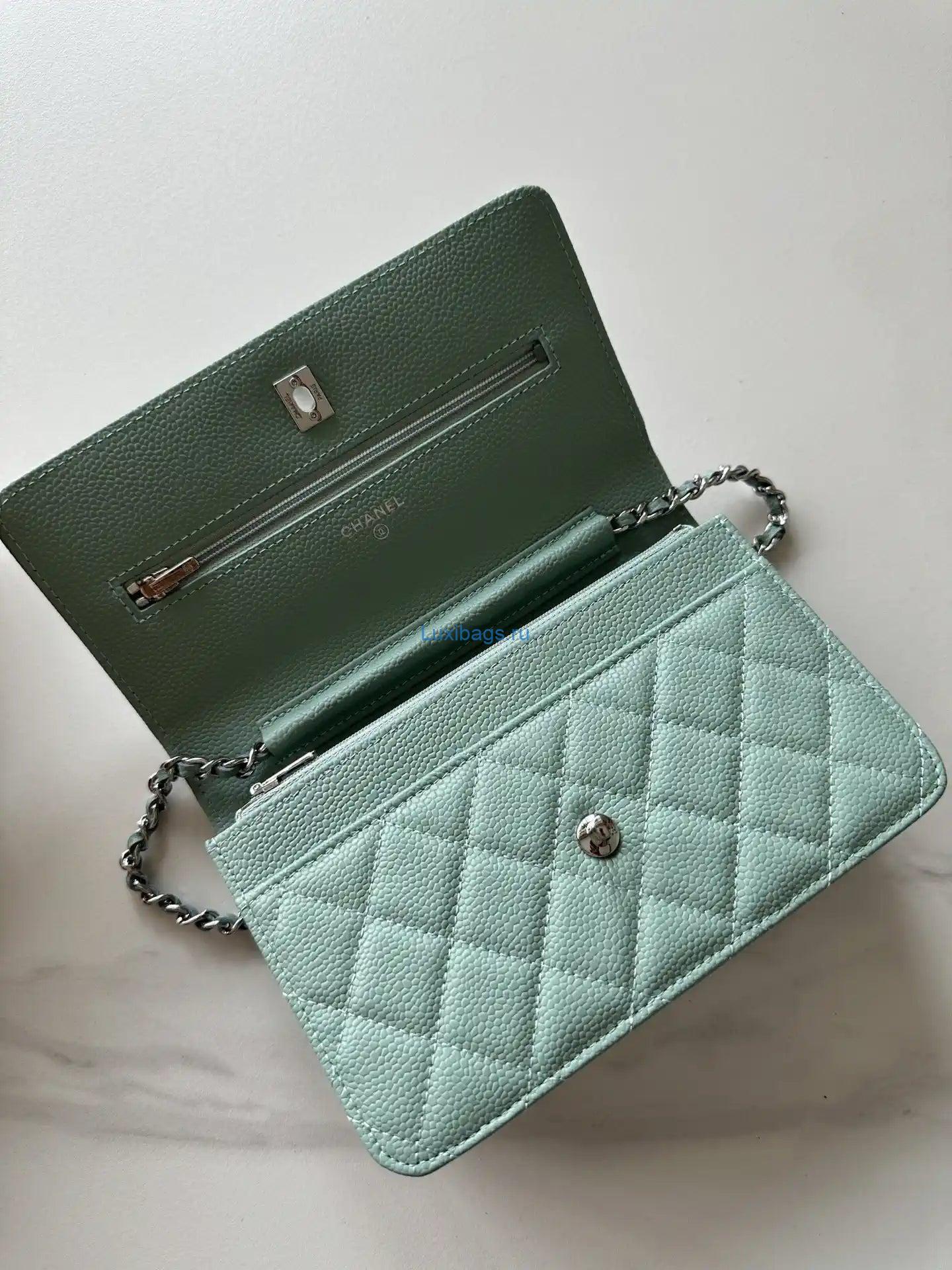 Chanel AP4241 Classic Wallet On Chain Grained Shiny Calfskin Light Blue | chanel ap4241 classic wallet on chain grained shiny calfskin 161