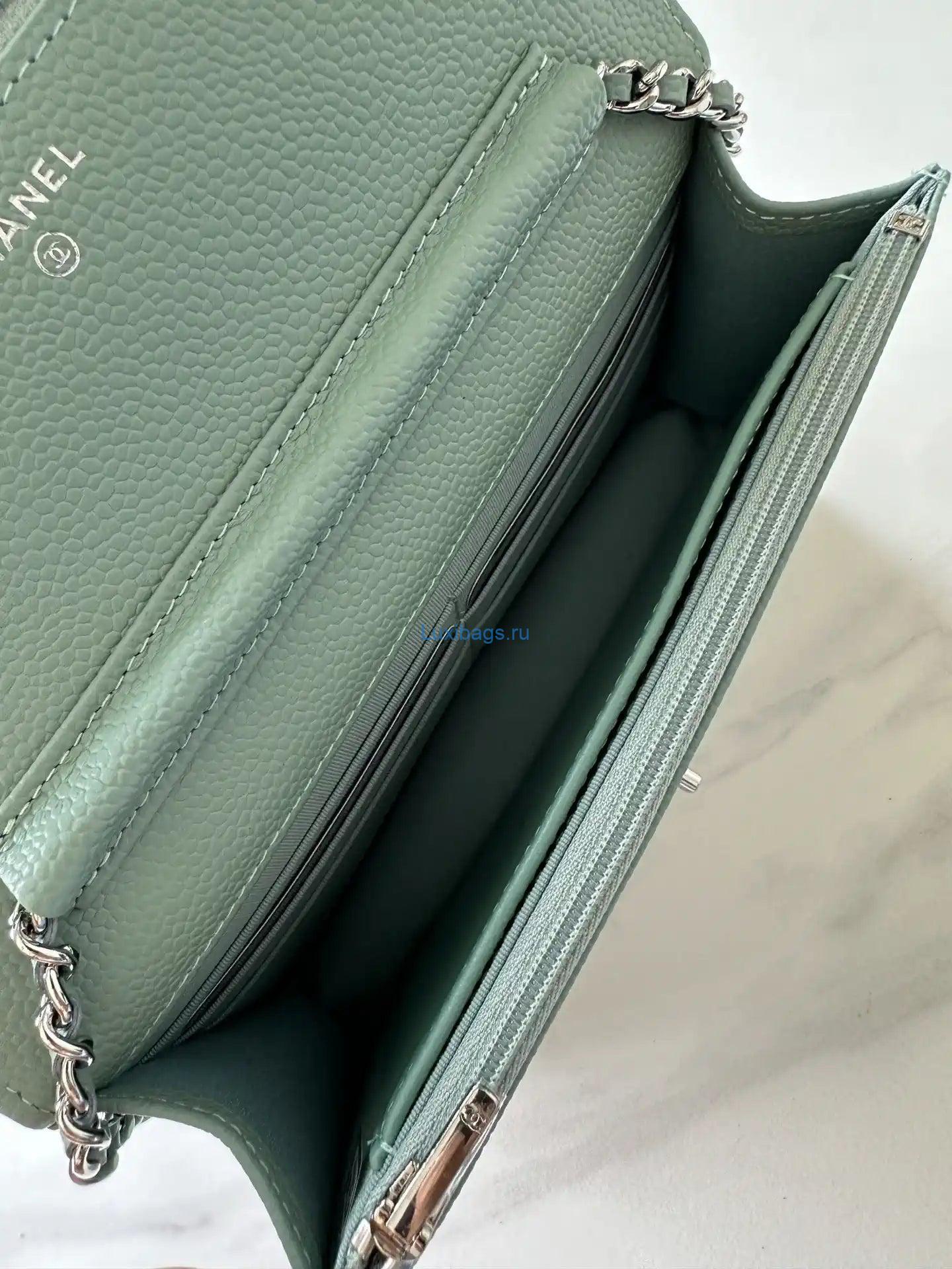 Chanel AP4241 Classic Wallet On Chain Grained Shiny Calfskin Light Blue | chanel ap4241 classic wallet on chain grained shiny calfskin 162