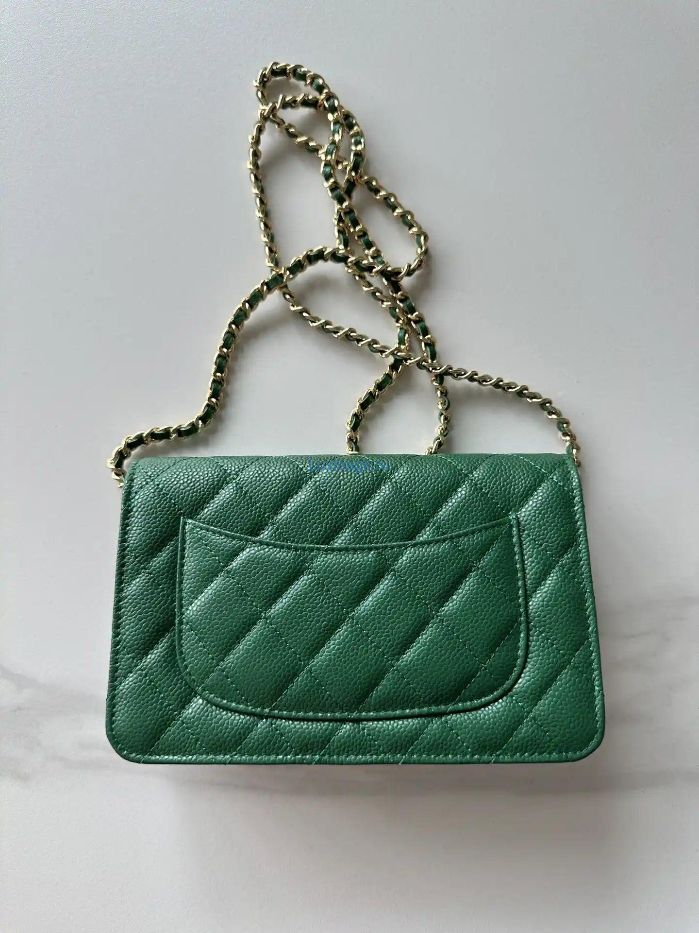 Chanel AP4241 Classic Wallet On Chain Grained Shiny Calfskin Deep Green | chanel ap4241 classic wallet on chain grained shiny calfskin 186