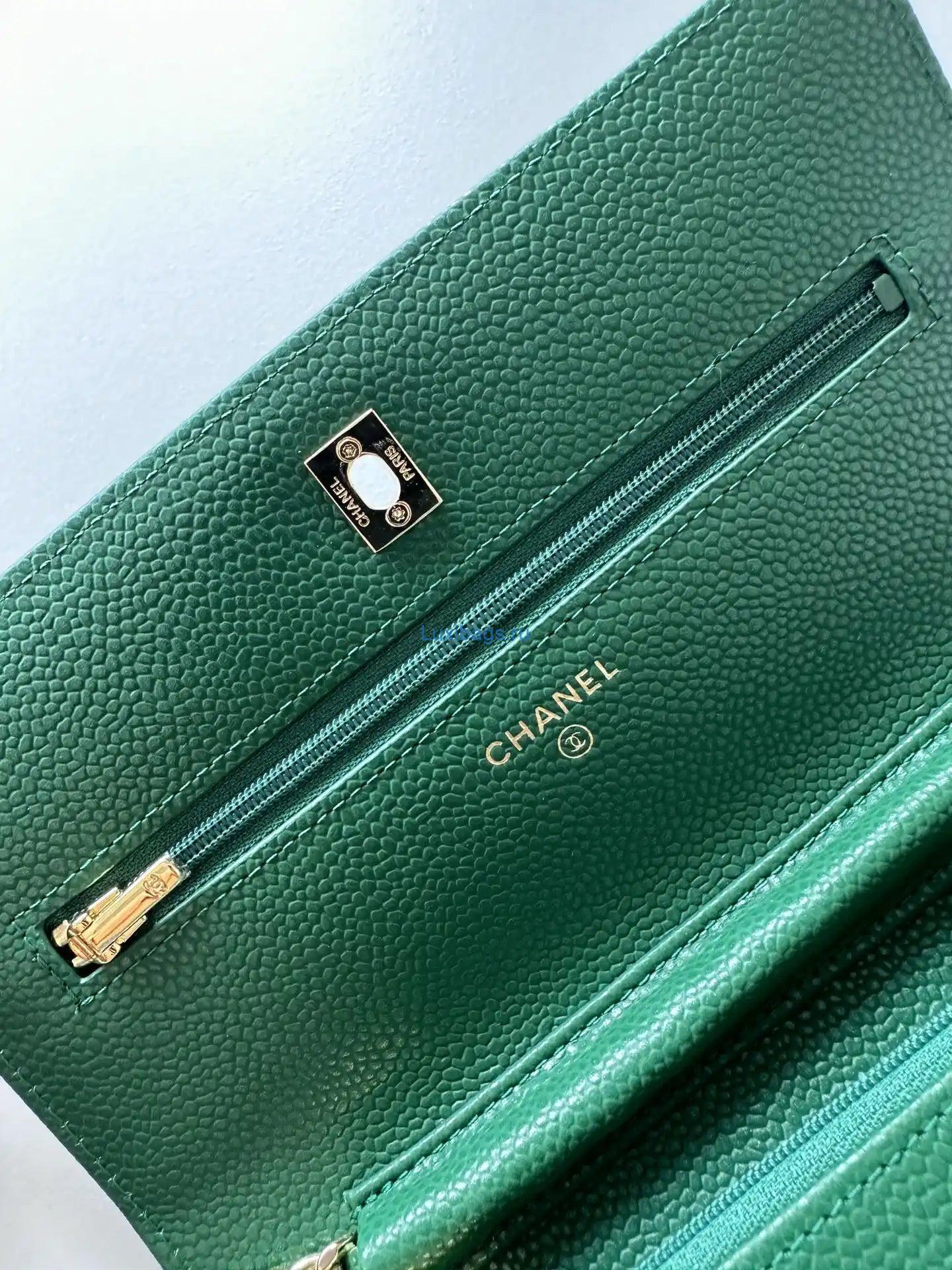 Chanel AP4241 Classic Wallet On Chain Grained Shiny Calfskin Deep Green | chanel ap4241 classic wallet on chain grained shiny calfskin 190