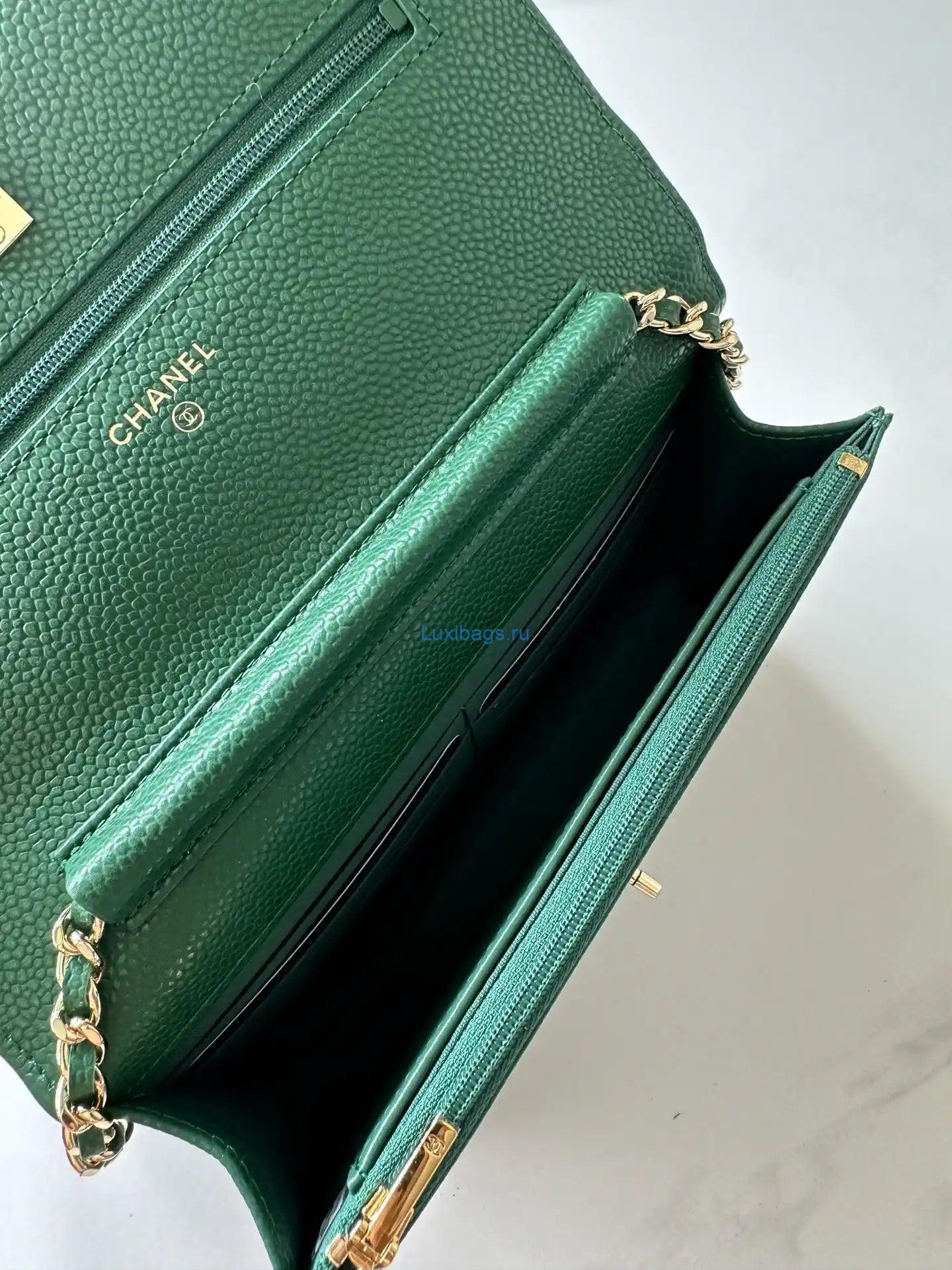 Chanel AP4241 Classic Wallet On Chain Grained Shiny Calfskin Deep Green | chanel ap4241 classic wallet on chain grained shiny calfskin 191