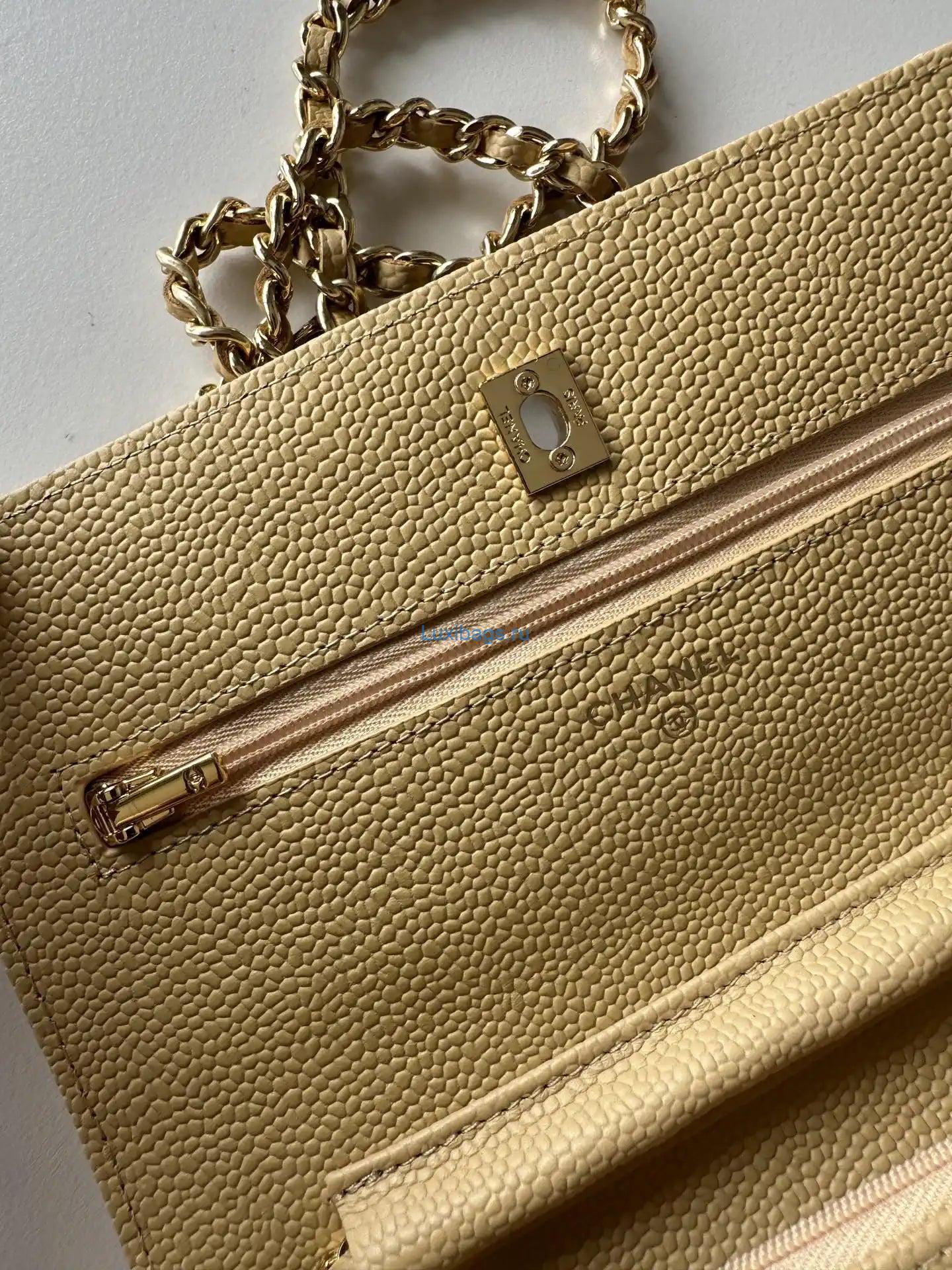 Chanel AP4241 Classic Wallet On Chain Grained Shiny Calfskin Apricot | chanel ap4241 classic wallet on chain grained shiny calfskin 24