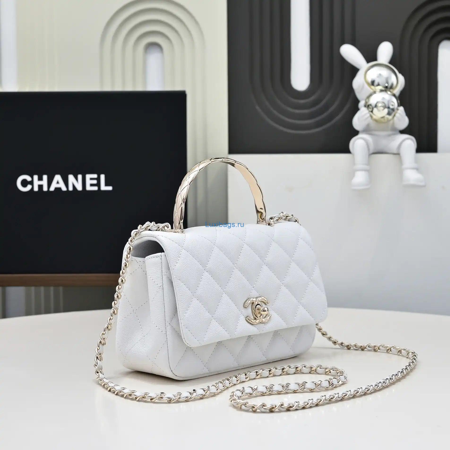 Chanel Crush Handle box Bag Calfskin AS4591 White | chanel crush handle box bag calfskin as4591 30