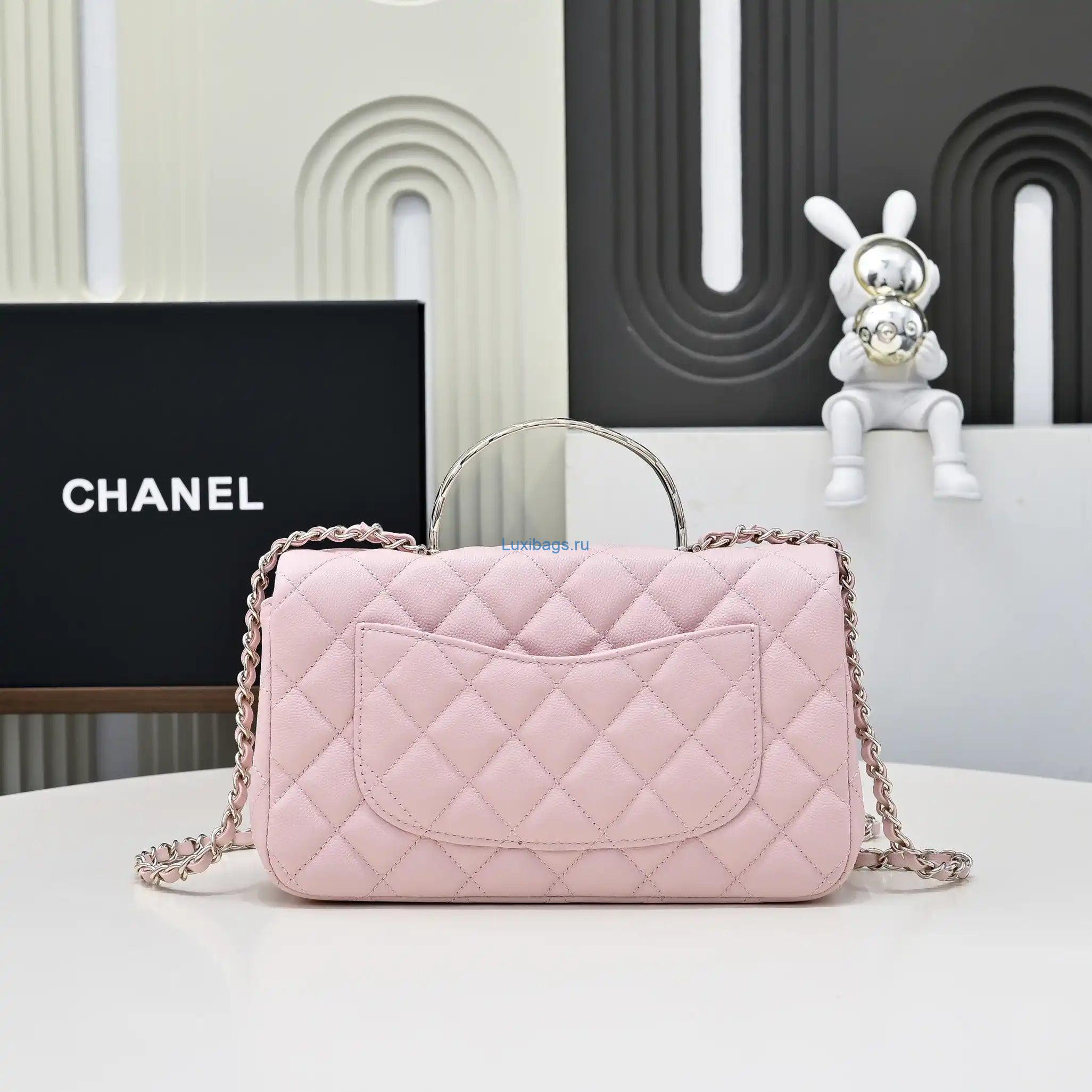 Chanel Crush Handle box Bag Calfskin AS5554 Pink | chanel crush handle box bag lambskin as5554 02