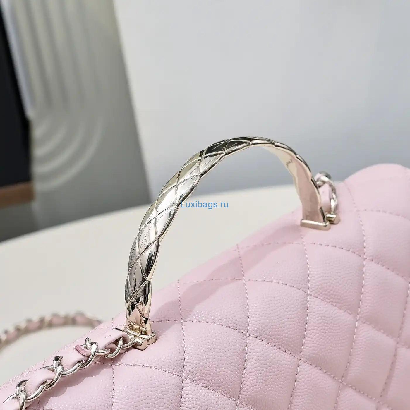 Chanel Crush Handle box Bag Calfskin AS5554 Pink | chanel crush handle box bag lambskin as5554 05