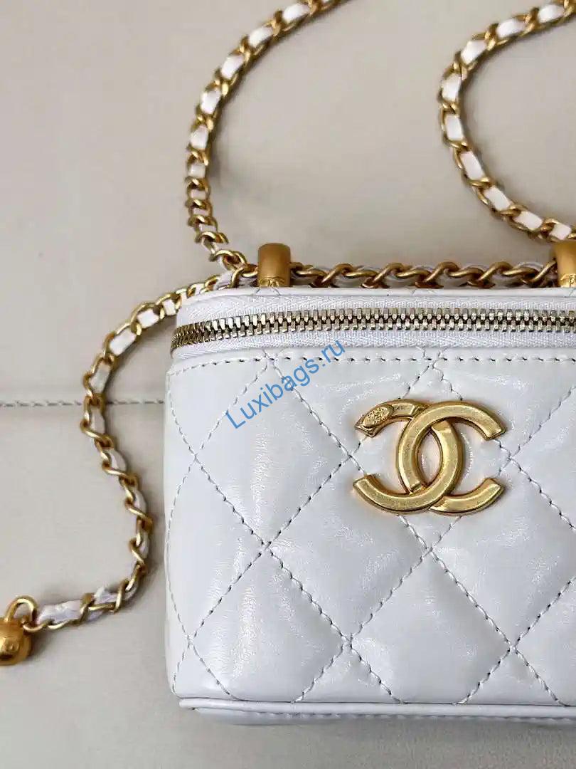 Chanel Small Vanity with Chain Shiny Calfskin White AP2292 Gold | chanel small vanity with chain shiny calfskin white ap2292 gold 03
