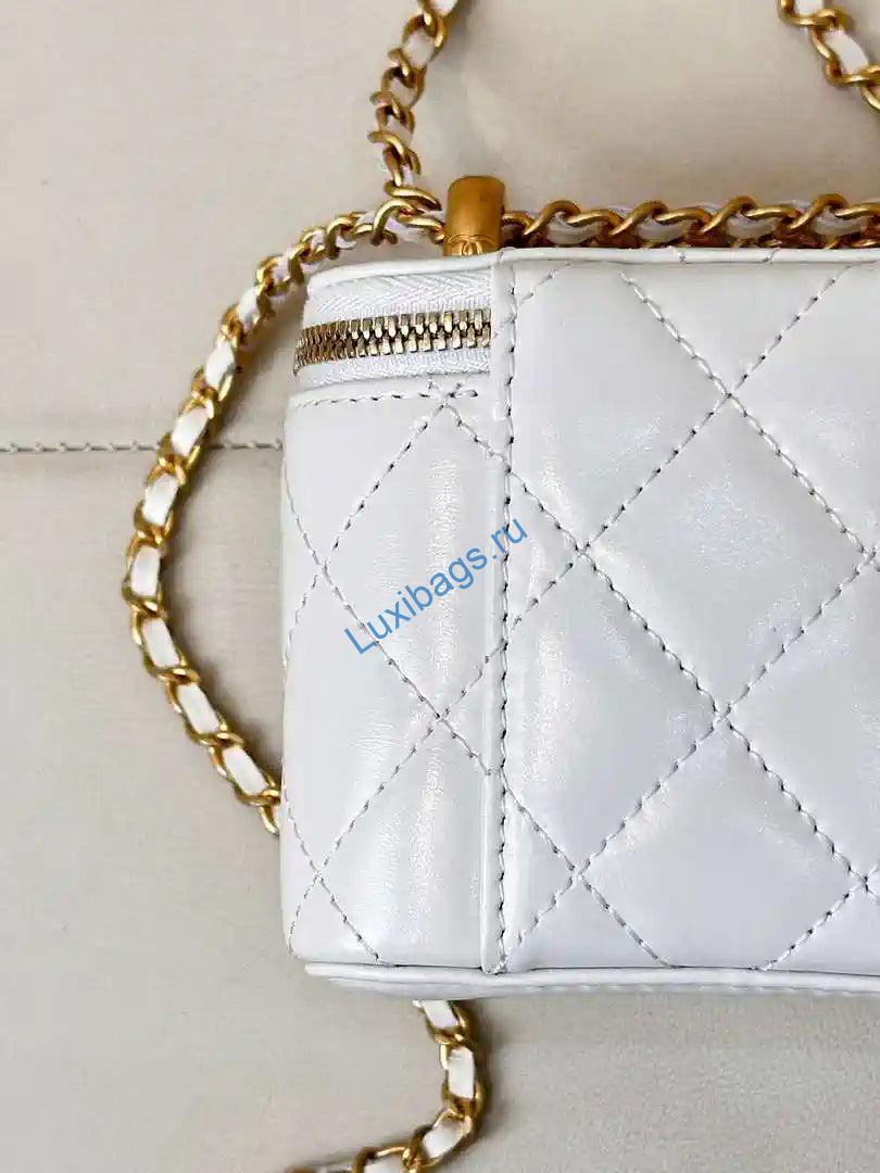 Chanel Small Vanity with Chain Shiny Calfskin White AP2292 Gold | chanel small vanity with chain shiny calfskin white ap2292 gold 08