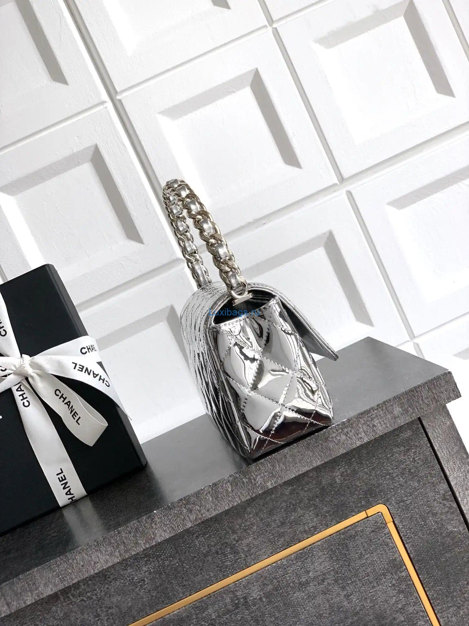 Chanel Evening with Handle Bag Patent leather AS6675 Silver | chanel evening with handle bag patent leather as6675 03