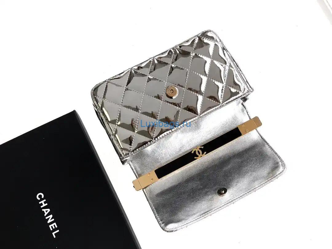 Chanel Evening with Handle Bag Patent leather AS6675 Silver | chanel evening with handle bag patent leather as6675 06