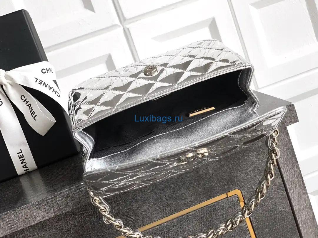 chanel evening with handle bag patent leather as6675 silver 7 Chanel Evening with Handle Bag Patent leather AS6675 Silver | chanel evening with handle bag patent leather as6675 09