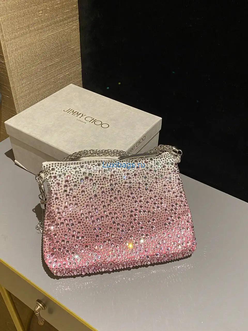 Jimmy Choo Callie Bag with with Dégradé Crystals CALLIEQIB000769 White & Pink