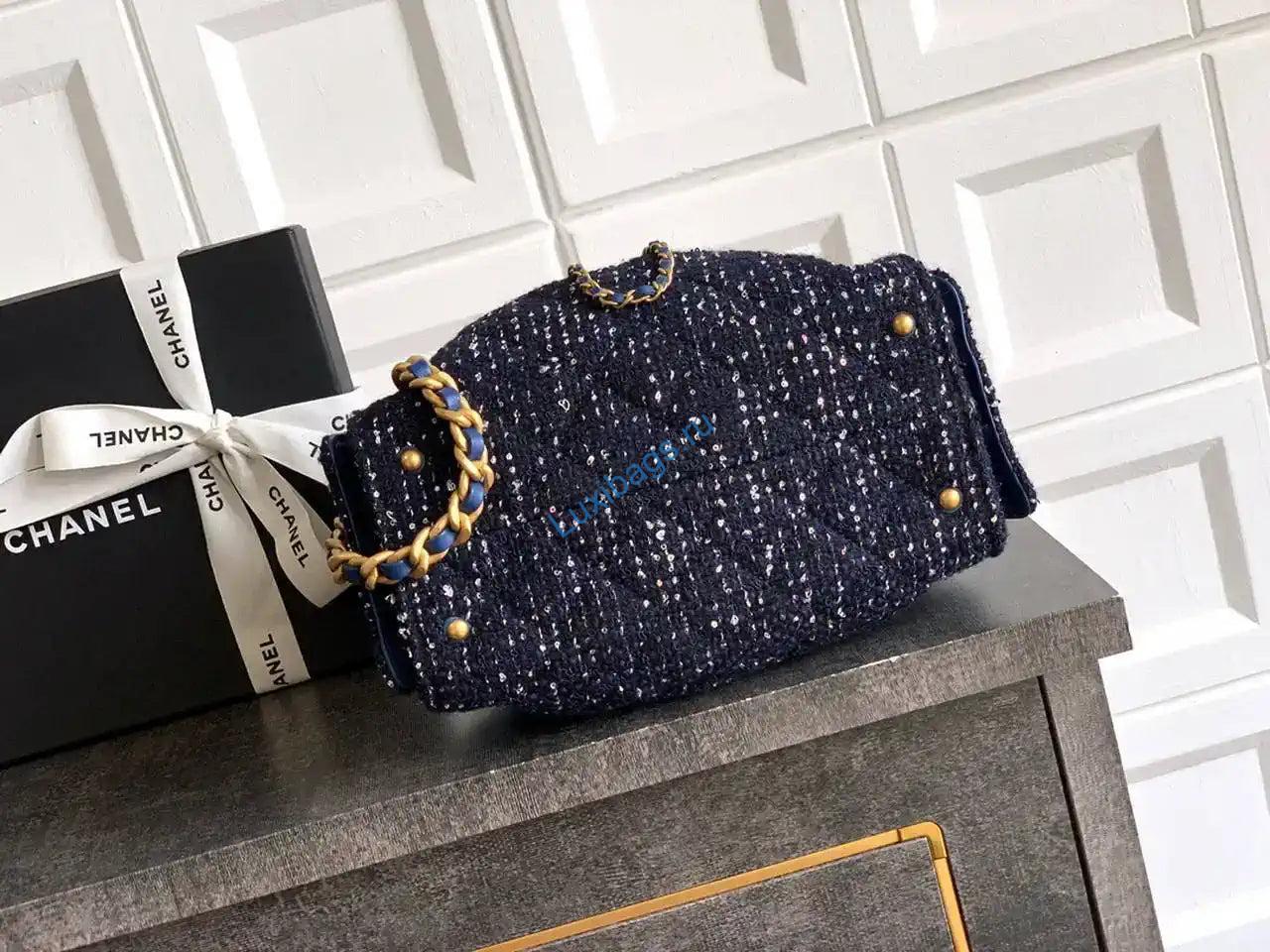 Chanel AS5631 Mini Hobo Tweed & Gold-Tone Metal dark Blue | chanel as5293 mini hobo tweed gold tone metal 14