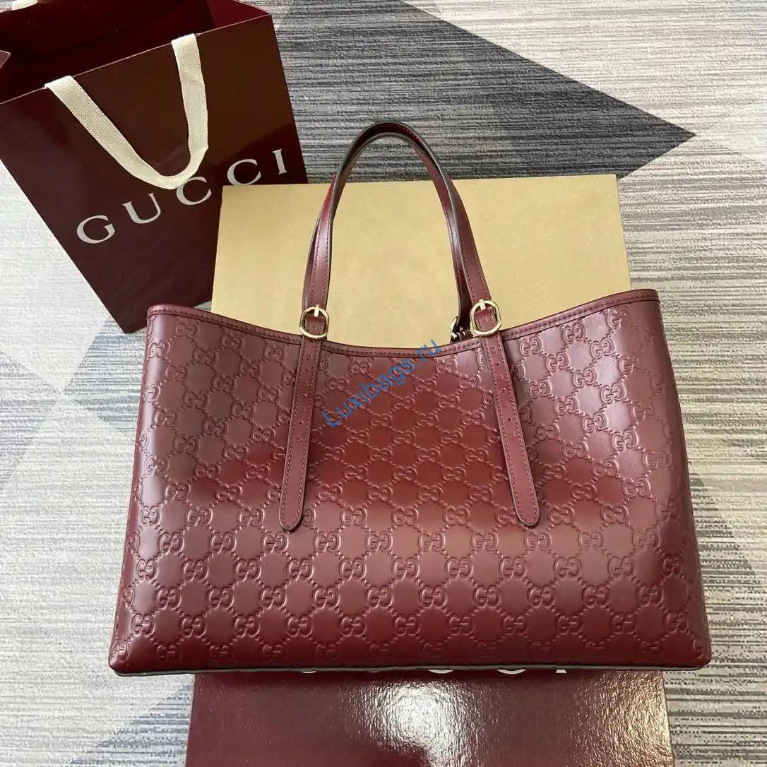 Gucci 815213 GG GG Emblem large tote bag Ancora red leather | gucci 815213 gg emblem medium tote bag ancora red leather 002