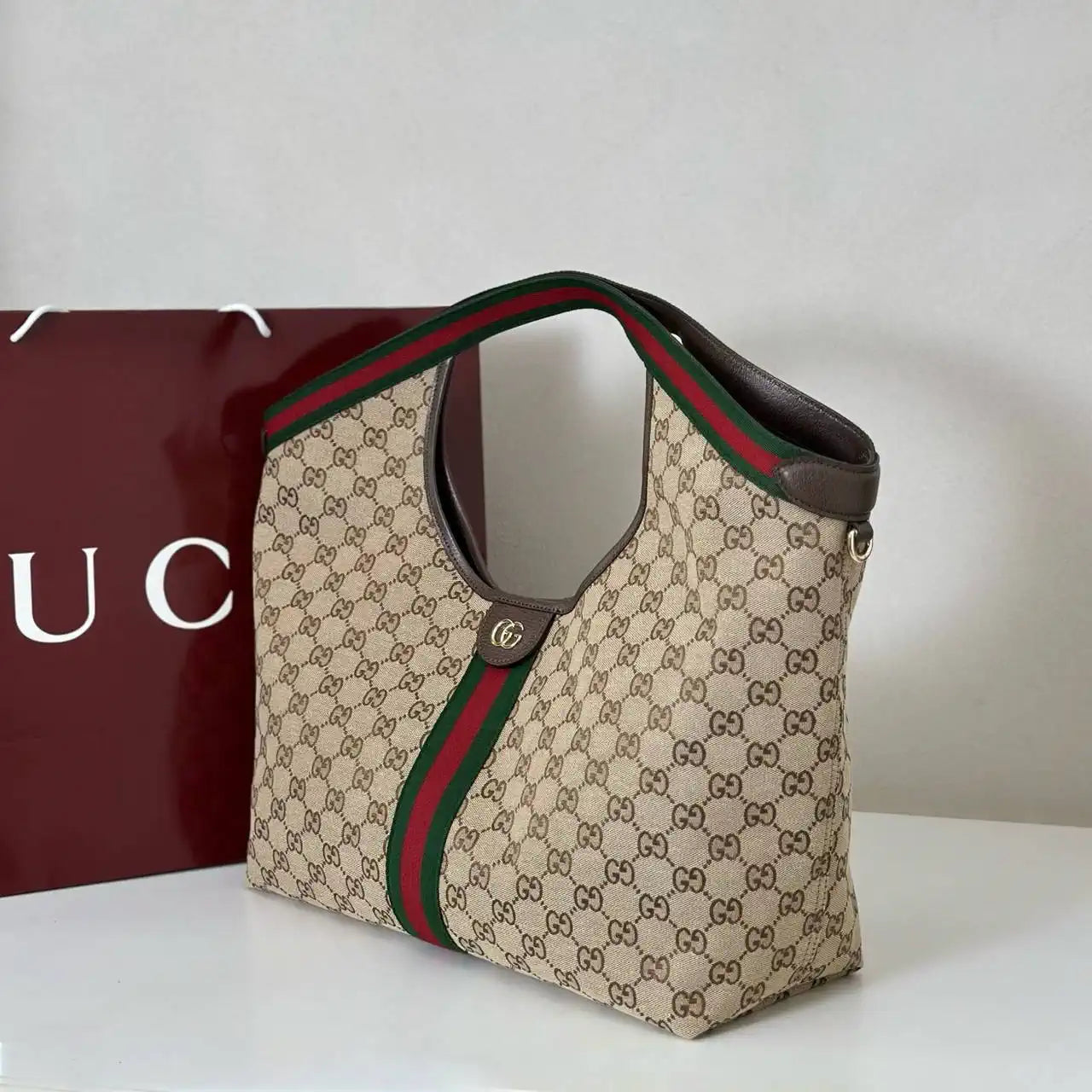 Gucci Giglio large tote bag 853971 Beige & dark brown GG canvas | gucci giglio large tote bag 853971 beige dark brown gg canvas 2
