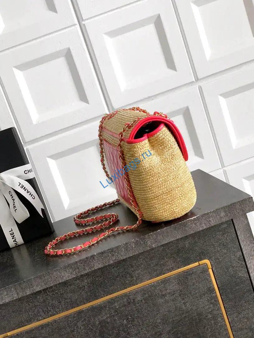 Chanel 26C AS5929 Flap Handwoven Raffia Shopping Bag 26cm Red | chanel 26c as5929 flap handwoven raffia shopping bag 26cm red 03