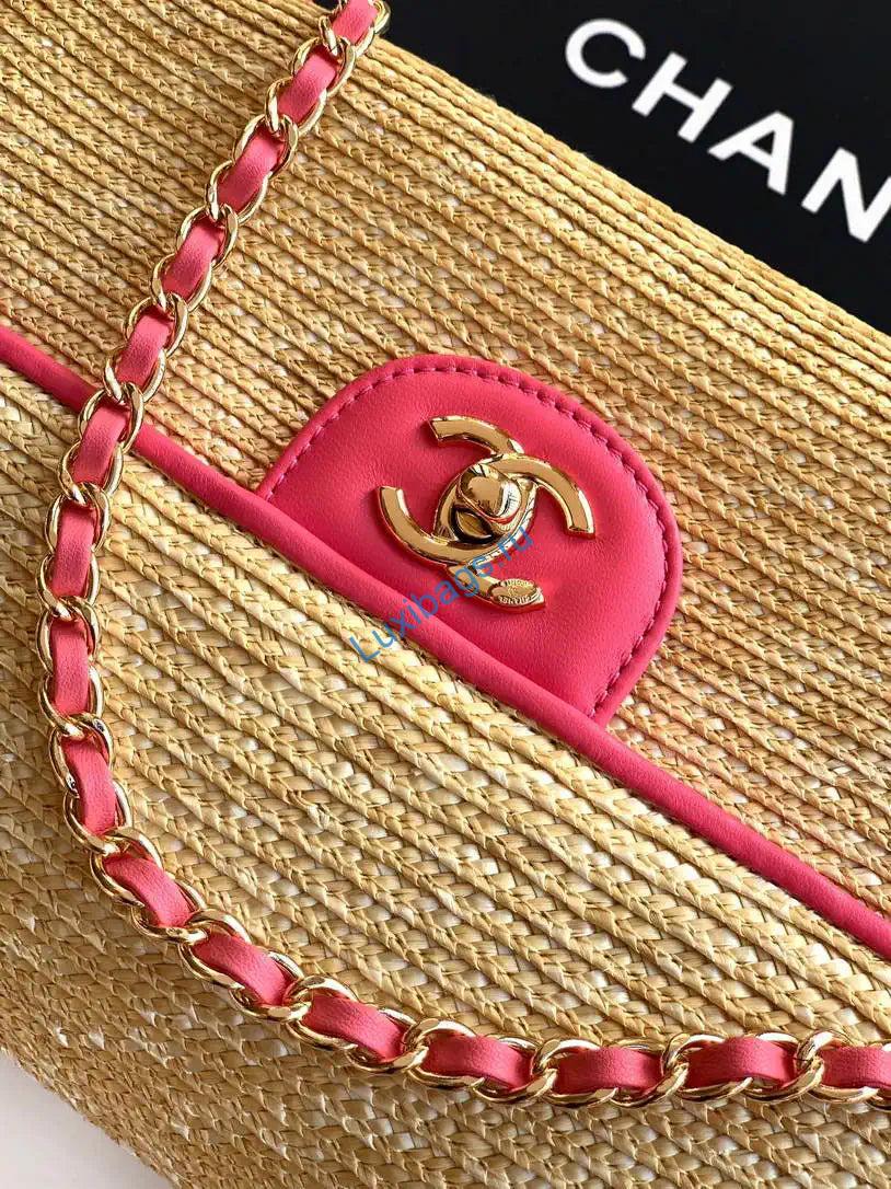 Chanel 26C AS5929 Flap Handwoven Raffia Shopping Bag 26cm Red | chanel 26c as5929 flap handwoven raffia shopping bag 26cm red 07