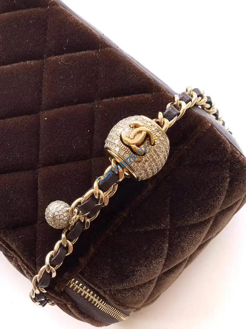 Chanel AP2303 Clutch With Chain in Brown Velvet Diamanté & Gold-Tone Metal | chanel ap2303 clutch with chain in velvet diamante gold tone metal 7