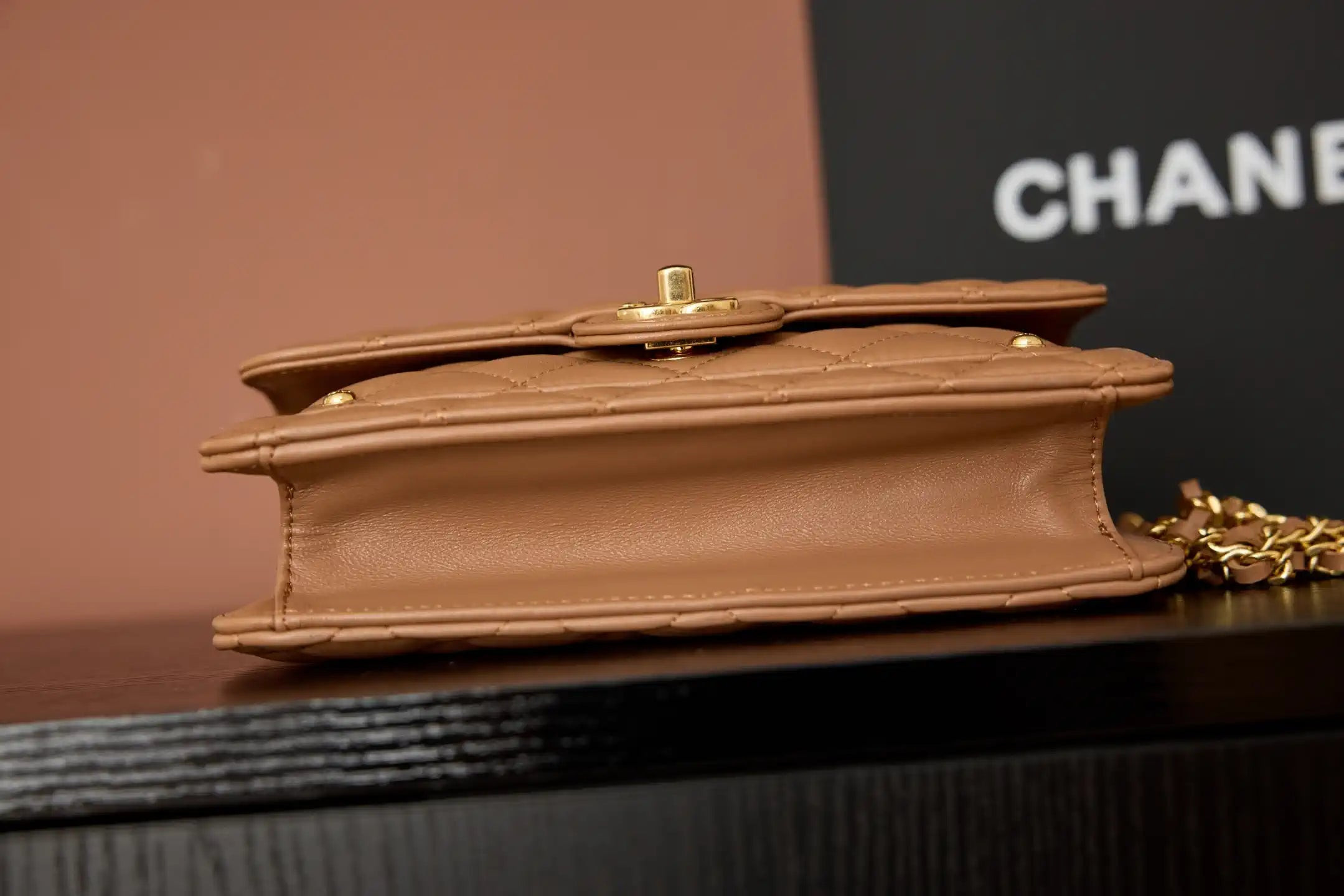 Chanel AP4674 25B Large Flap Bag with Top Handle Lambskin gold Brown | chanel as4674 25b large flap bag with top handle lambskin gold brown 6