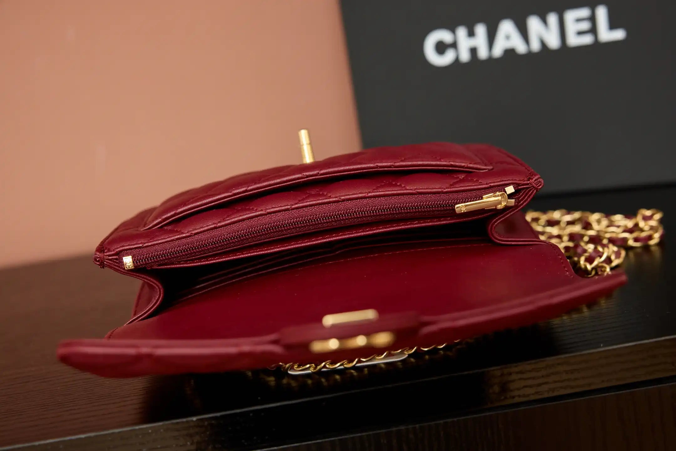 chanel ap4674 25b large flap bag with top handle lambskin gold wine red 3 Chanel AP4674 25B Large Flap Bag with Top Handle Lambskin gold Wine Red | chanel as4674 25b large flap bag with top handle lambskin gold red 4