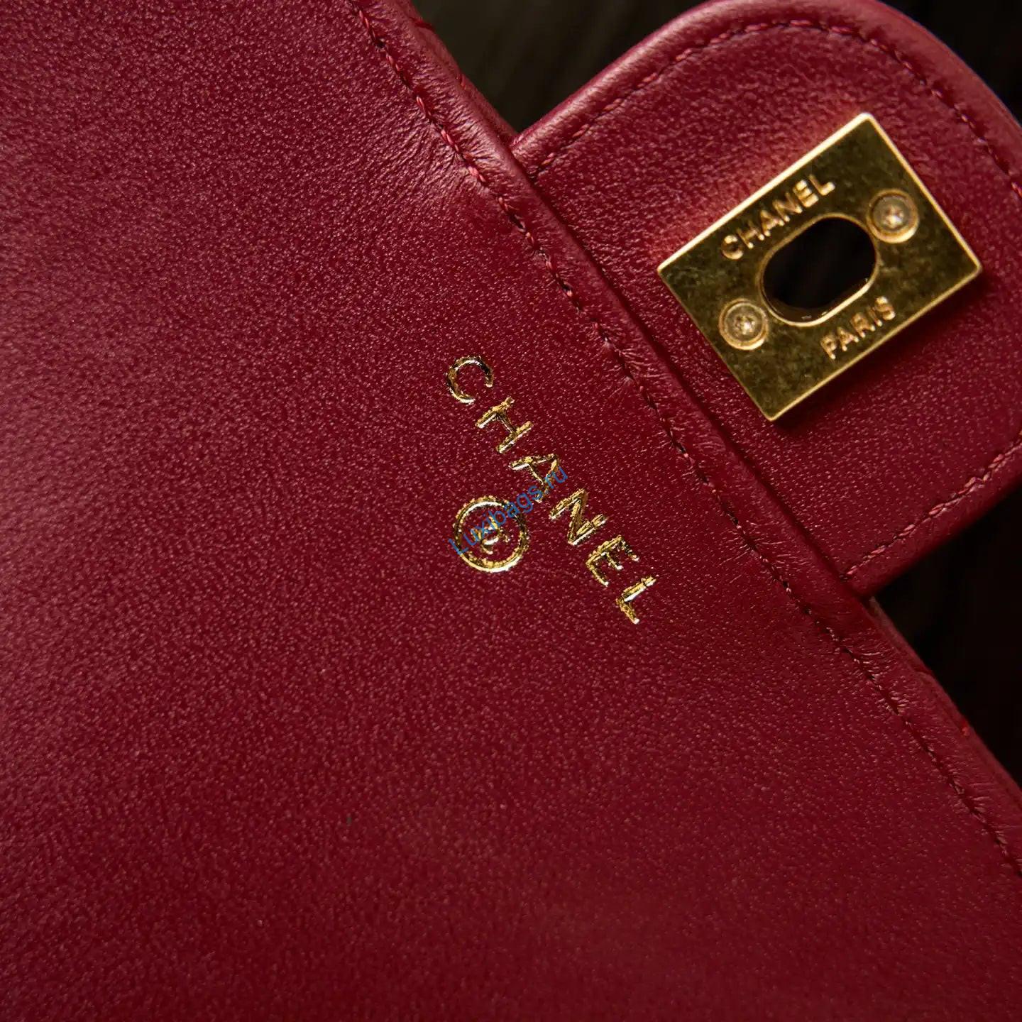 chanel ap4674 25b large flap bag with top handle lambskin gold wine red 7 Chanel AP4674 25B Large Flap Bag with Top Handle Lambskin gold Wine Red | chanel as4674 25b large flap bag with top handle lambskin gold red 8