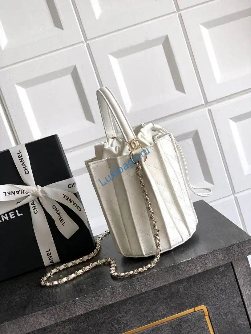Chanel AS5486 Mini Bucket Bag Lambskin & Gold-Tone Metal White | chanel as5486 mini bucket bag lambskin gold tone metal white 002