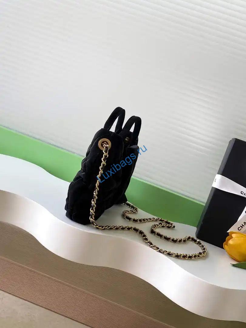 Chanel AS5849 Mini Bow Bag Velvet-Effect Nylon & Gold-Tone Metal Black | chanel as5849 mini bow bag velvet effect nylon gold tone metal black 02